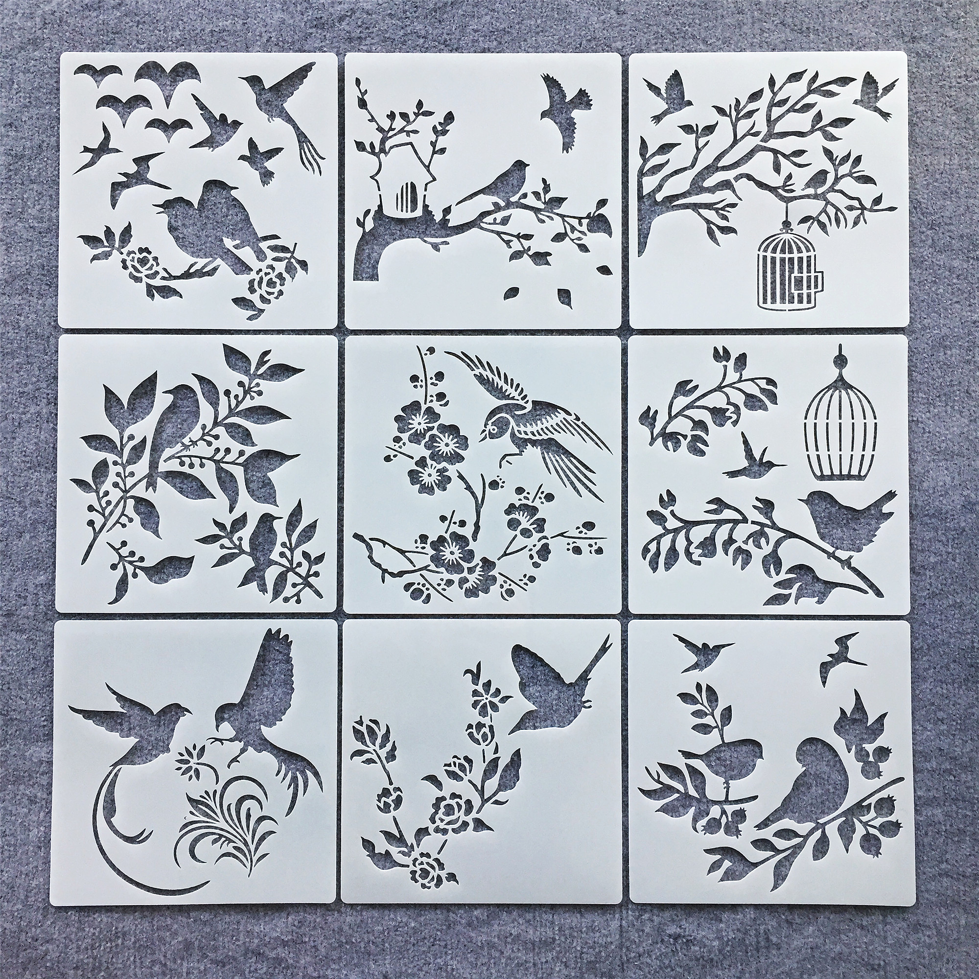 新款花鸟图案个性墙面家具装饰花鸟系列儿童绘画镂空喷绘涂鸦模板