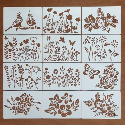 新款花朵树叶主题镂空绘画模板尺