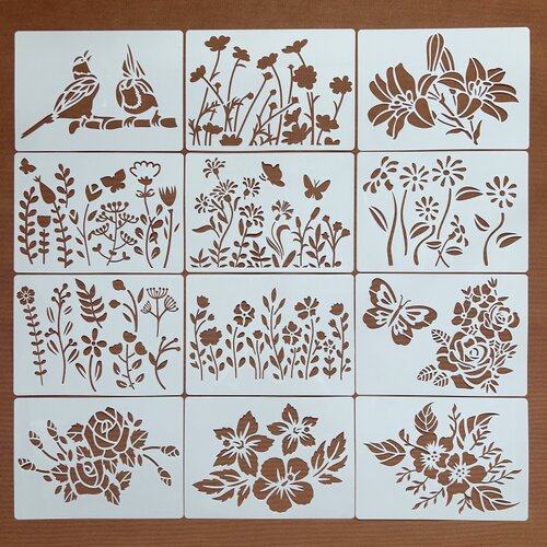 新款花朵树叶主题镂空绘画模板尺