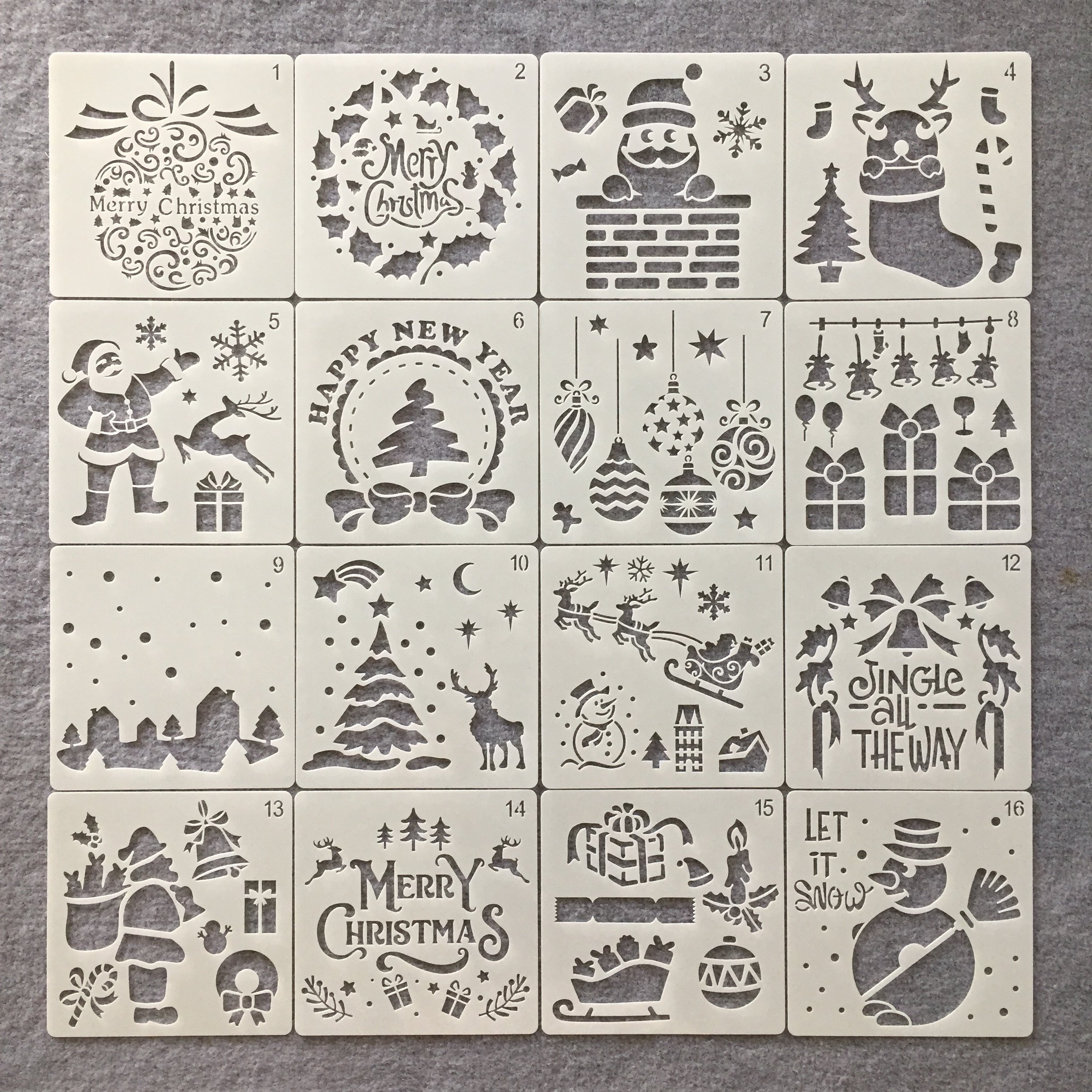 新款手账圣诞节节日贺卡儿童画画辅助镂空纹身塑料绘图绘画模板尺