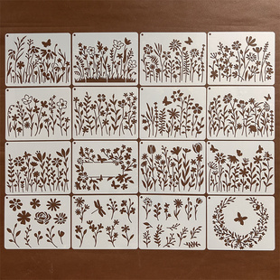 植物花卉系列手帐涂鸦辅助模板镂空喷绘墙绘手账塑料绘图模板尺