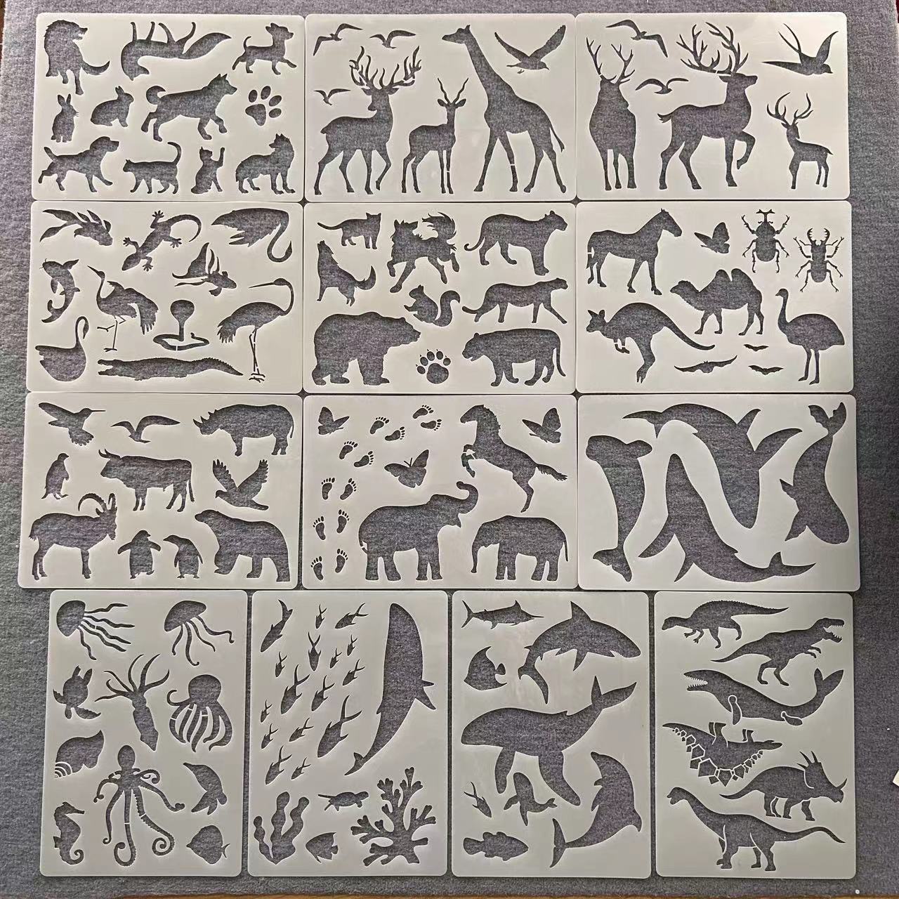 创意长颈鹿麋鹿缕空动物A4水彩画