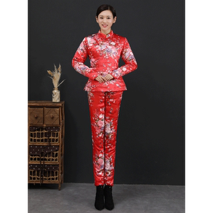 立领盘扣时尚 复古纯棉花手工棉服民族传统修身 套装 女偏襟棉衣棉裤