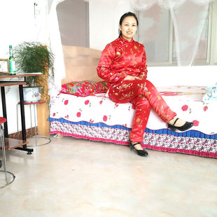 女锦缎结婚套装复古盘扣中国风礼服斜襟对襟棉袄棉裤手工加厚棉服