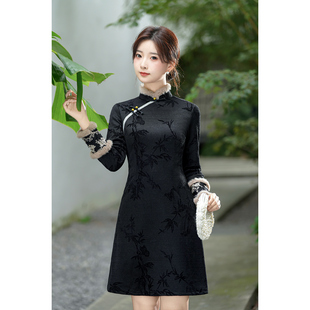 新中式改良短款旗袍小个子女长袖日常显瘦连衣裙冬装2025新款加厚