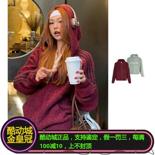 ADIDAS三叶草明星同款男女新年针织绒面连帽夹克外套KT0718/0717