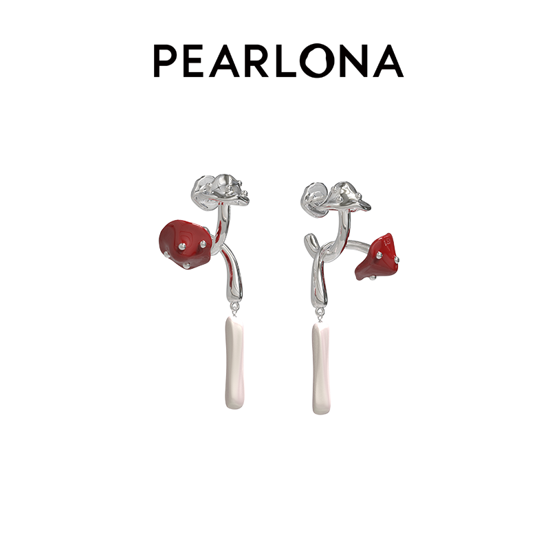 PEARLONA23年新品危险花园幻境蘑菇巴洛克珍珠双生菇耳环女士耳饰