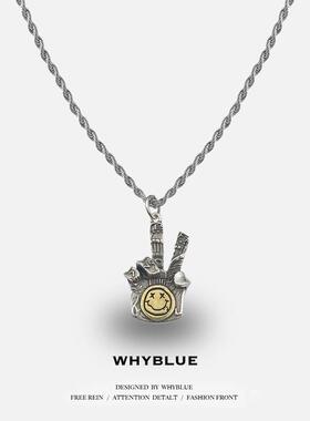 WHYBLUE 小众复古项链手势吊坠项链男女嘻哈潮锁骨链百搭个性潮人