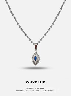 WHYBLUE 原创蓝眼泪项链男女生小众设计复古高级感吊坠简约个性潮