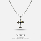 WHYBLUE 颈链复古街头潮 小众设计十字架项链男复古辣妹毛衣链长款