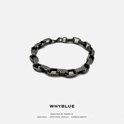 WHYBLUE 欧美嘻哈复古条纹钛钢男士手链潮牌简约百搭手饰品配饰潮