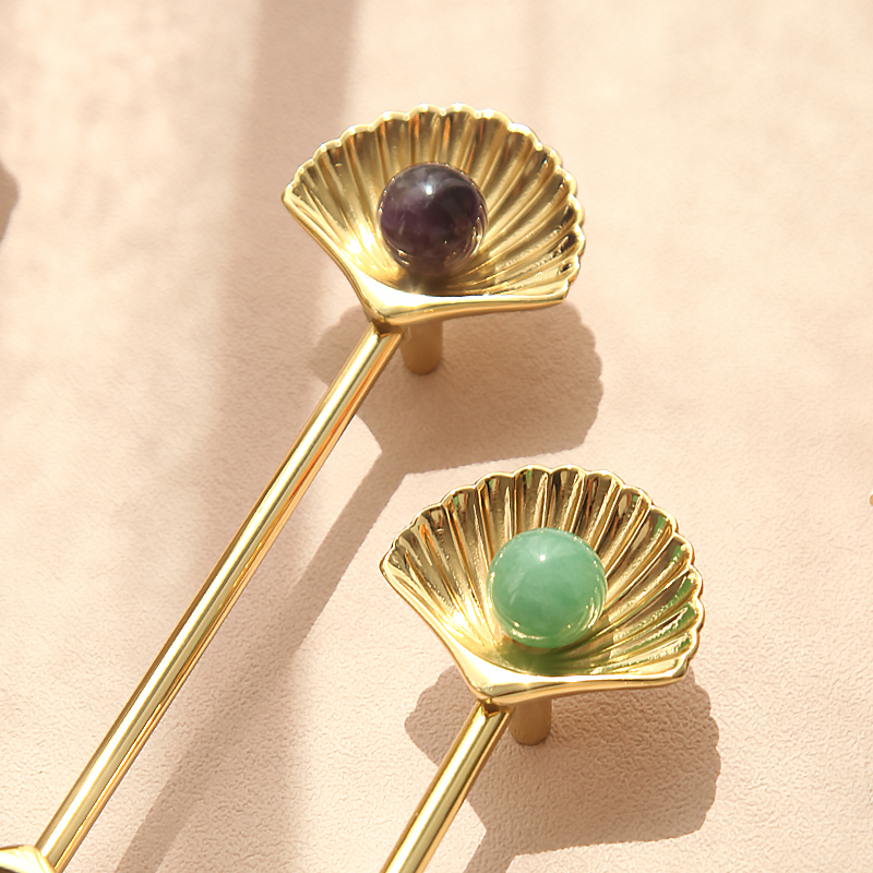 海洋风创意轻奢黄铜贝壳水晶拉手衣橱橱柜柜子衣柜门抽屉拉手把手