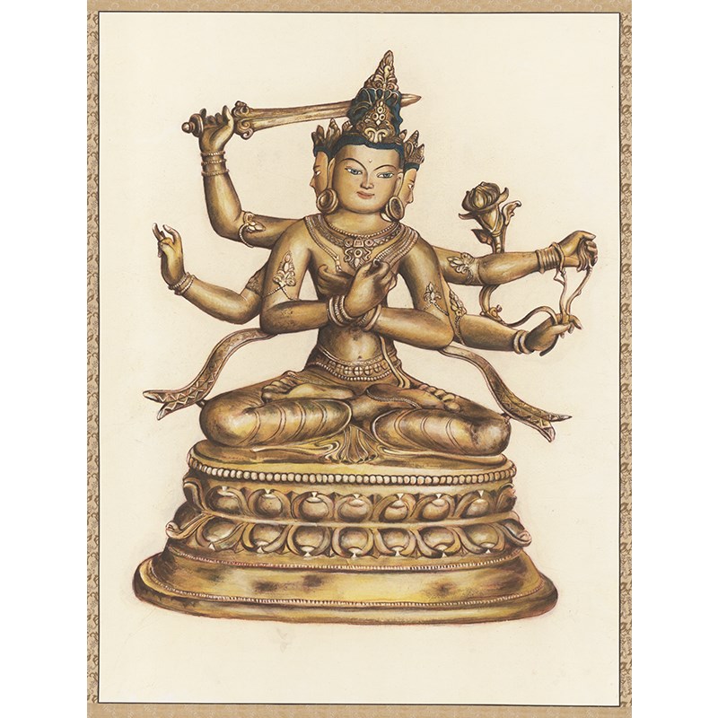 名画复制品藏传佛教唐卡六臂观音佛像观音菩萨国画艺术微喷装饰画