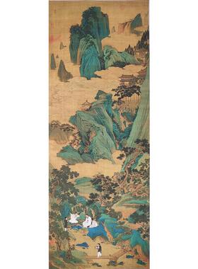 高清仿真明代仇英青绿山水代表作品桃源仙境图国画微喷字画装饰画