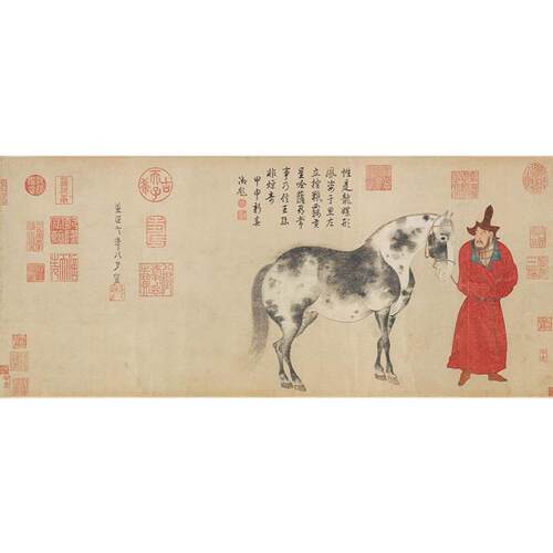 古画名画复制赵孟頫子赵雍摹李公麟人马图国画微喷复古字画装饰画