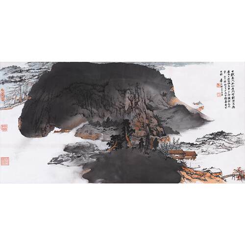 名画复制品张大千水竹居泼墨山水画国画艺术微喷挂画客厅装饰画