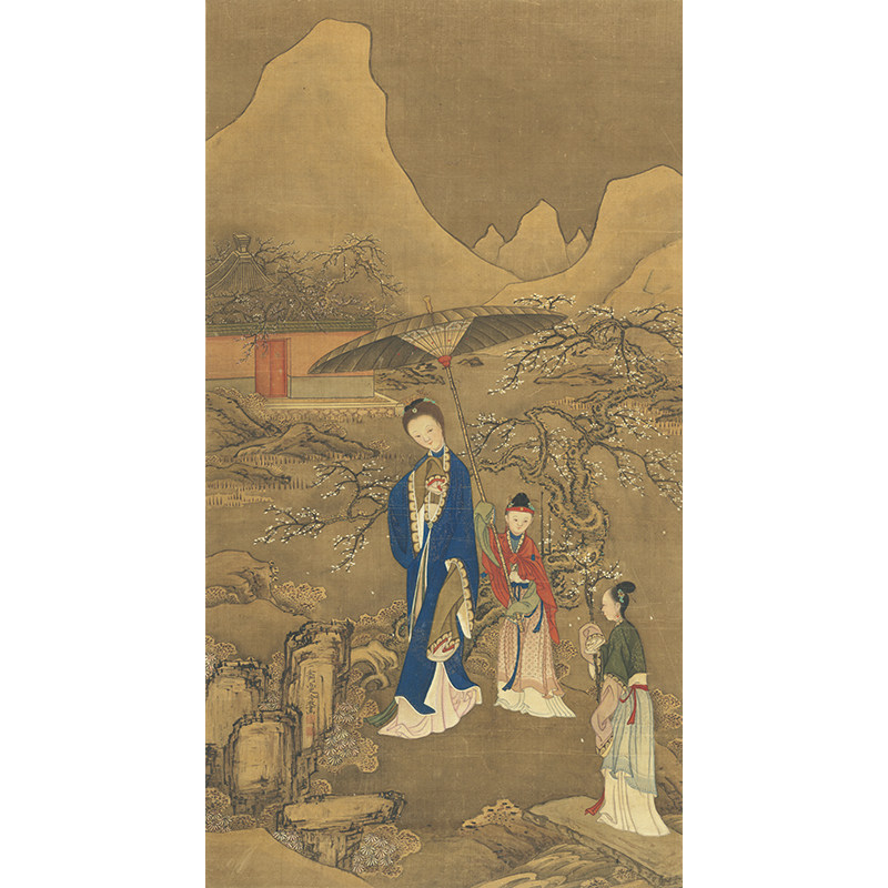 高清复刻清代宫廷画家冷枚探梅图国画工笔画人物画仕女图微装饰画
