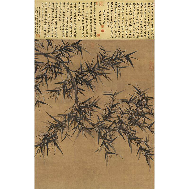 高清复刻北宋苏轼表兄文同墨竹图国画水墨画倒垂竹子画微喷装饰画