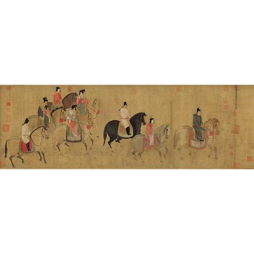 名画复制张萱虢国夫人游春图国画工笔仕女艺术微喷教学临摹装饰画