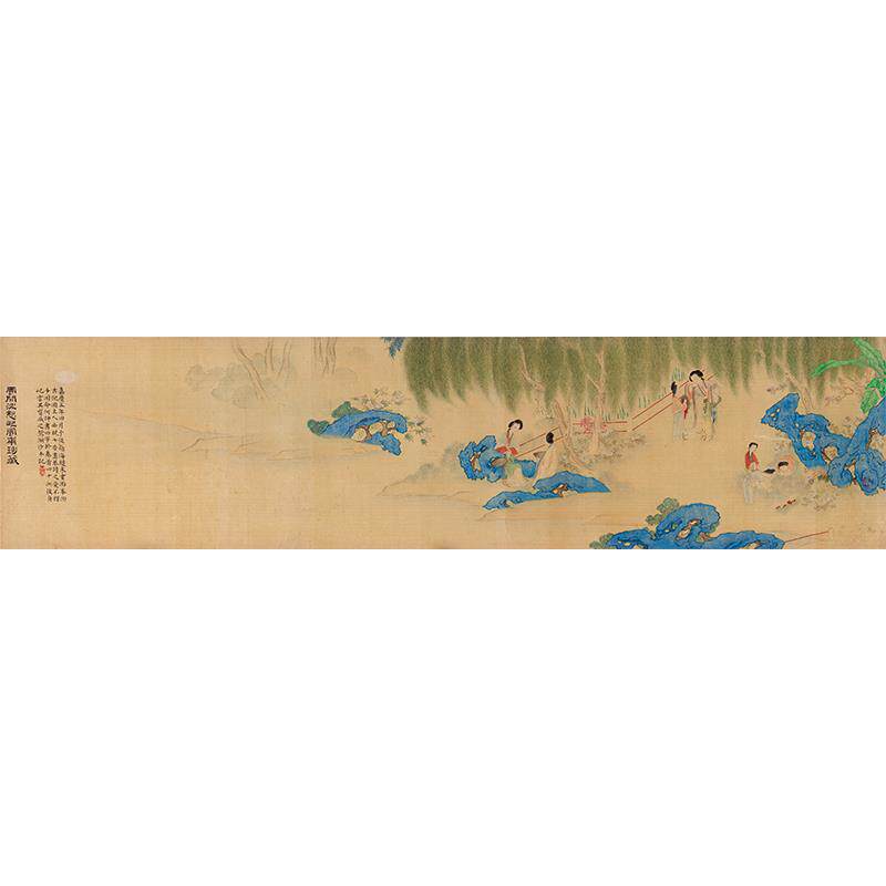 名画复制品沈屺云柳荫逸趣图设色仕女画国画艺术微喷临摹装饰画