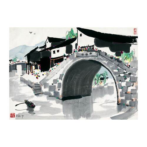 1:1名家真迹国画艺术微喷客厅装饰名画复制品吴冠中白首忆童年