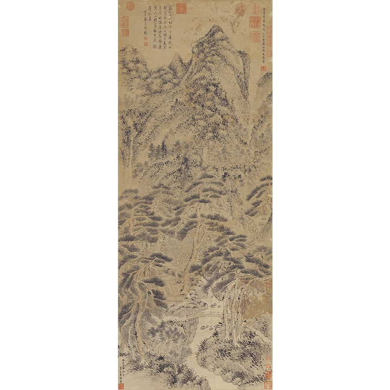 1:1元王蒙幽壑听泉图山水画国画艺术微喷古代名画复制品装饰画