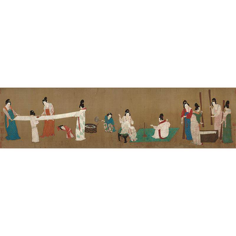 名画高清复制张萱捣练图国画工笔仕女白描艺术微喷教学临摹装饰画