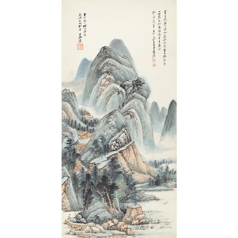 1:1張大千巒林幽樹圖寫意山水畫國畫古代名畫復(fù)制品客廳裝飾畫