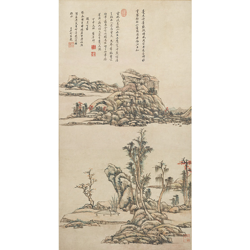 名画复制品王原祁仿倪瓒山水图写意水墨画国画艺术微喷临摹装饰画