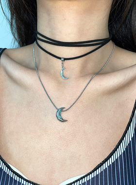 银色月亮吊坠叠戴项链