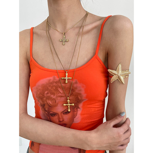 欧美风度假风复古做旧金色海星开口手镯可调节夏日海星贝壳臂环