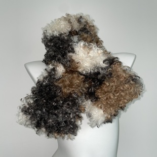 时髦百搭保暖仿羊羔毛卷卷毛奶牛纹围巾个性 辣妹氛围感交叉围脖