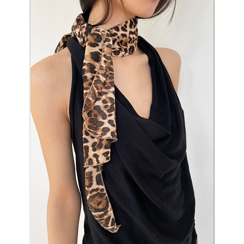 y2k千禧辣妹不规则豹纹丝巾