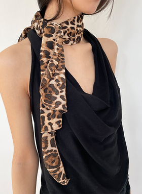 y2k涩谷辣妹不规则豹纹夏季轻薄丝巾欧美千禧百搭废土风披肩围巾