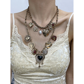 波西米亚风重工复古金属爱心双层项链宫廷风朋克风夸张暗黑锁骨链