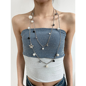 气质小香风百搭贝壳仿珍珠长款 项链小众设计多层叠戴高级感腰链