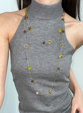 复古轻奢高级感法式气质超长款串珠项链千禧辣妹多层叠戴锁骨链