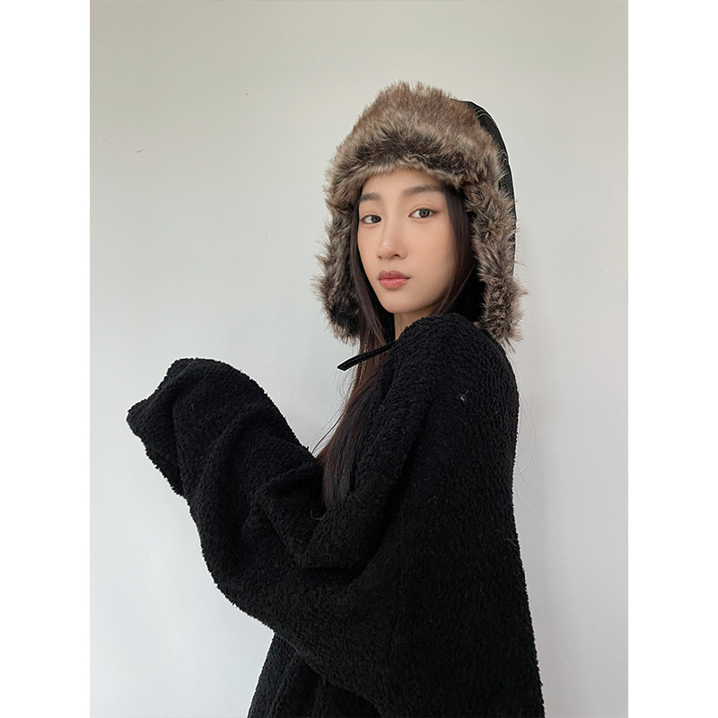 加厚保暖个性辣妹风护耳帽复古防风皮质雷锋帽户外滑雪骑行棉帽