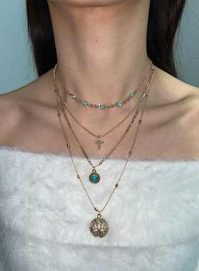 波西米亚风多层十字架项链