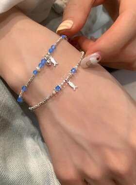 小鱼游～s925银多巴胺蓝色水晶小鱼手链女小清新甜美百搭小众手链