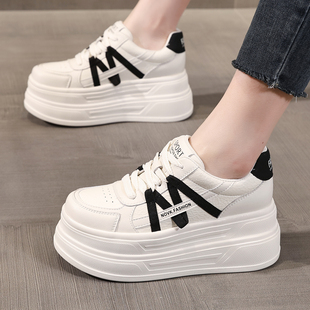 ZFCQ新款厚底内增高小白鞋女款真皮2026春夏小个子显脚小休闲单鞋