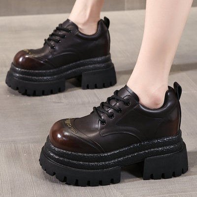 ZFCQ新款复古厚底内增高小皮鞋女