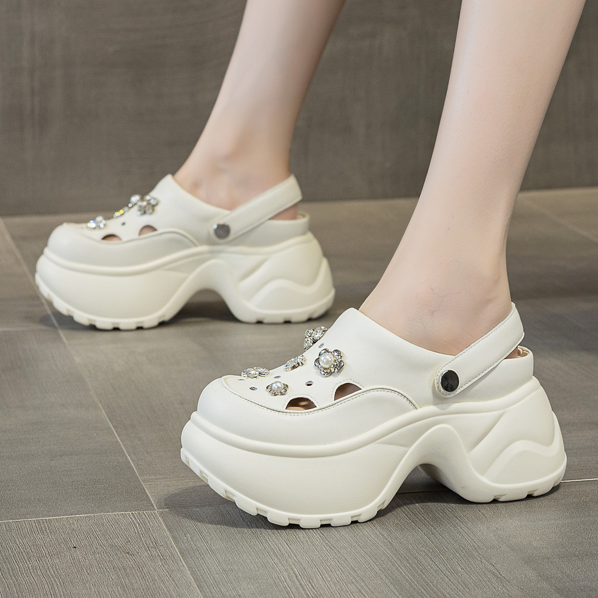 ZFCQ新款厚底增高洞洞拖鞋女款