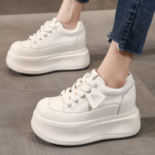 ZFCQ新款厚底丑萌内增高小白鞋女款真皮2026春季松糕8cm高跟休闲