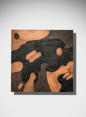 定制现代简约抽象艺术装饰画客厅卧室壁画黑色橙色不规则拼接挂画