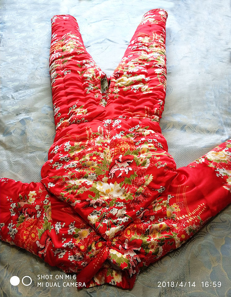手工棉花连体长袖棉衣裤棉服仿真丝连体连棉袄 定制