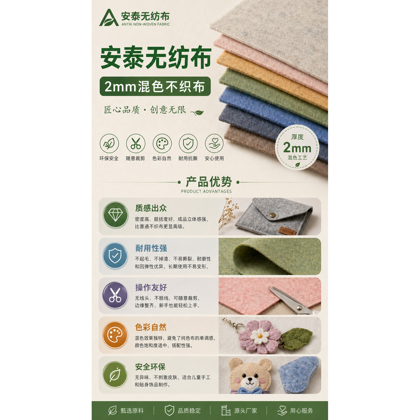 工厂直供仿韩布2MM混色手工DIY不织布毛毡布料36*45CM彩色 毛毡