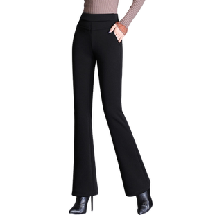 喇叭裤女秋冬2025新款高腰加厚妈妈羊羔绒女裤冬季加绒微喇叭裤子