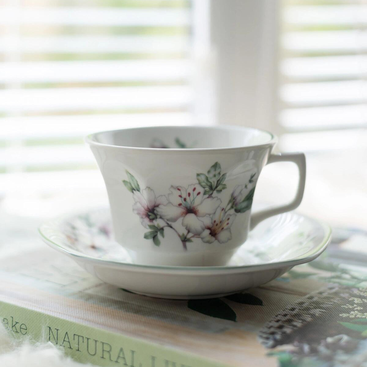 英国中古八角杯陶瓷清新咖啡杯田园风杯碟好看花卉高颜值欧式奢华