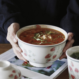 高颜值化妆土手绘大碗景德镇创意市集优选陶瓷器皿小清新釉下彩瓷